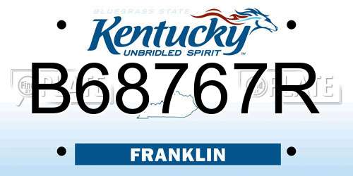 B68767R Kentucky License Plate