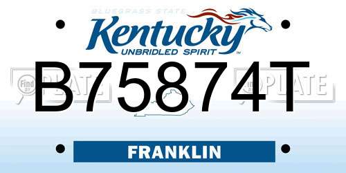 B75874T Kentucky License Plate
