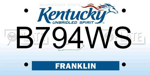 B794WS Kentucky License Plate