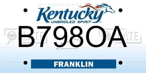 B798OA Kentucky License Plate