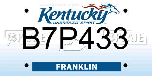 B7P433 Kentucky License Plate
