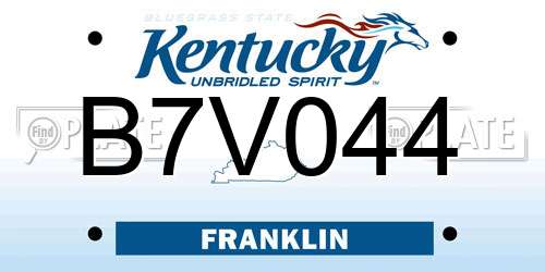 B7V044 Kentucky License Plate