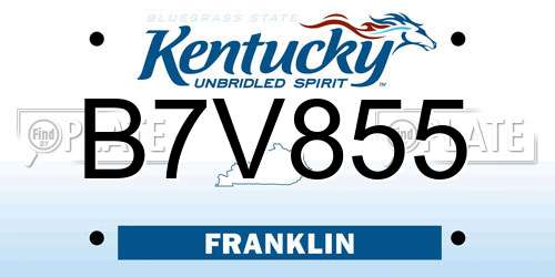 B7V855 Kentucky License Plate