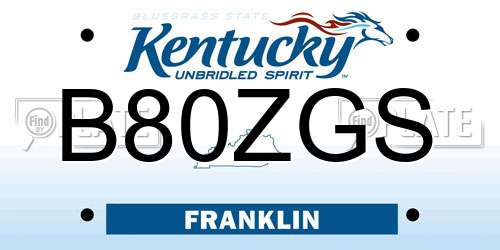 B80ZGS Kentucky License Plate