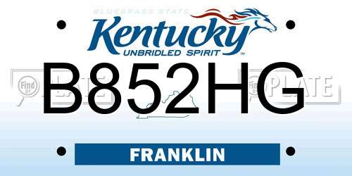 B852HG Kentucky License Plate
