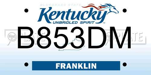 B853DM Kentucky License Plate