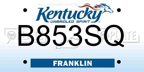 B853SQ Kentucky License Plate
