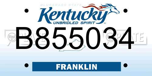 B855034 Kentucky License Plate