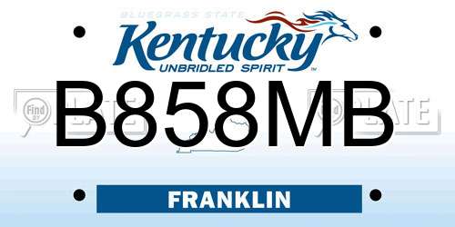B858MB Kentucky License Plate