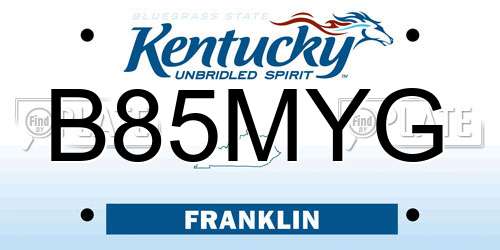 B85MYG Kentucky License Plate