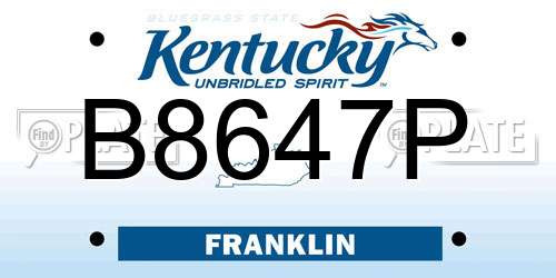 B8647P Kentucky License Plate