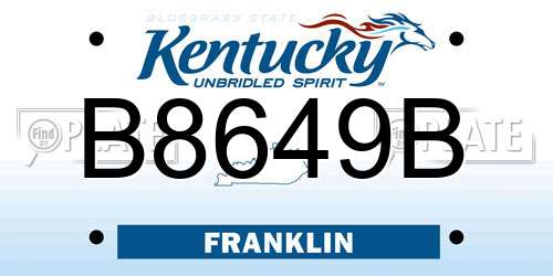 B8649B Kentucky License Plate