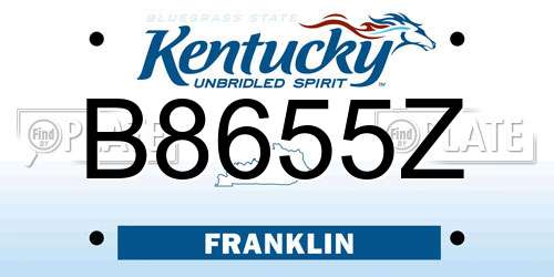 B8655Z Kentucky License Plate