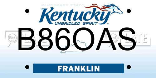 B86OAS Kentucky License Plate