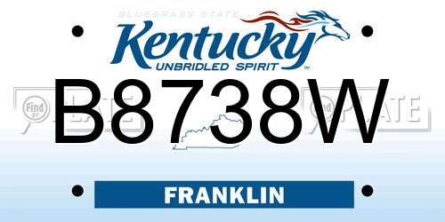 B8738W Kentucky License Plate