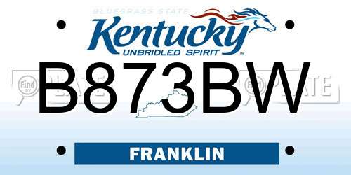 B873BW Kentucky License Plate
