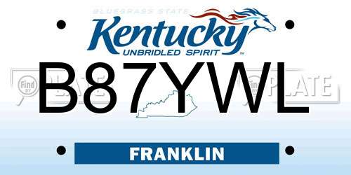 B87YWL Kentucky License Plate