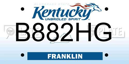 B882HG Kentucky License Plate