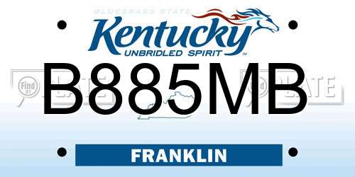 B885MB Kentucky License Plate