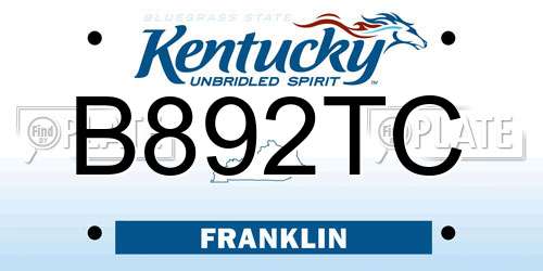 B892TC Kentucky License Plate