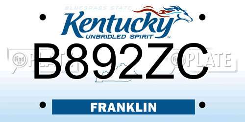 B892ZC Kentucky License Plate
