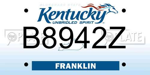 B8942Z Kentucky License Plate
