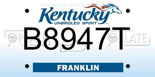 B8947T Kentucky License Plate