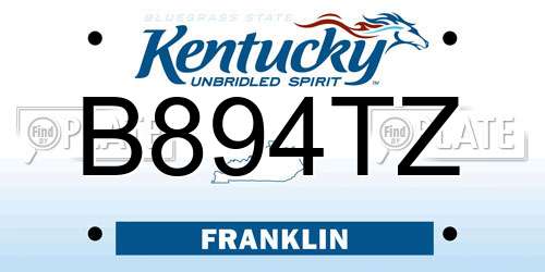B894TZ Kentucky License Plate