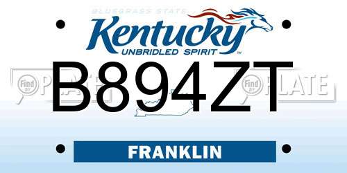 B894ZT Kentucky License Plate