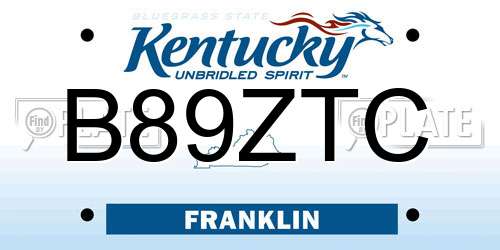 B89ZTC Kentucky License Plate