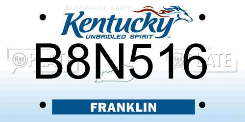 B8N516 Kentucky License Plate