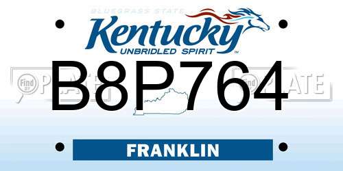 B8P764 Kentucky License Plate