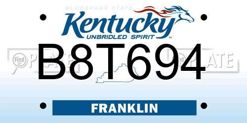 B8T694 Kentucky License Plate