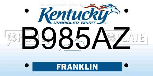 B985AZ Kentucky License Plate