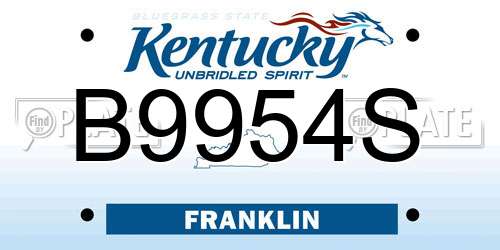 B9954S Kentucky License Plate