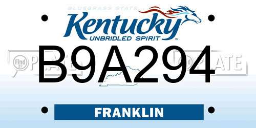 B9A294 Kentucky License Plate