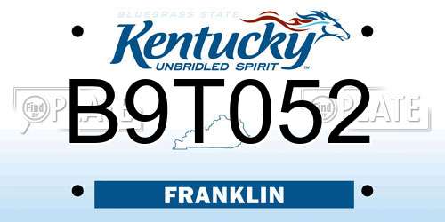 B9T052 Kentucky License Plate