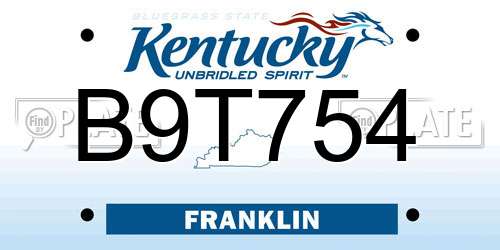 B9T754 Kentucky License Plate