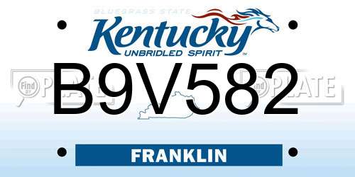 B9V582 Kentucky License Plate