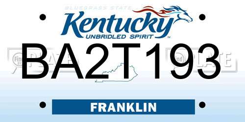 BA2T193 Kentucky License Plate