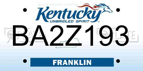 BA2Z193 Kentucky License Plate