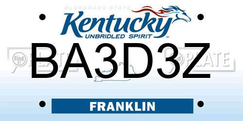 BA3D3Z Kentucky License Plate