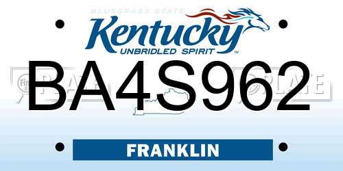 BA4S962 Kentucky License Plate