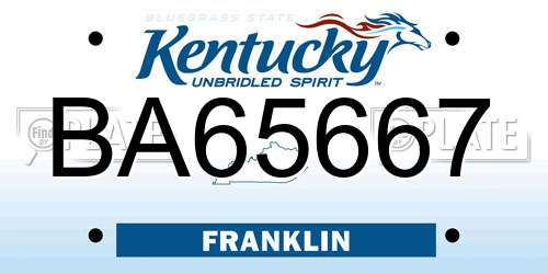BA65667 Kentucky License Plate