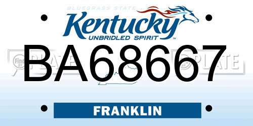 BA68667 Kentucky License Plate