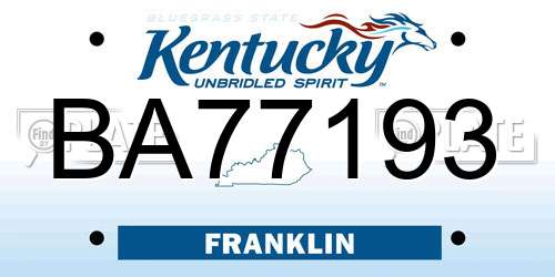 BA77193 Kentucky License Plate