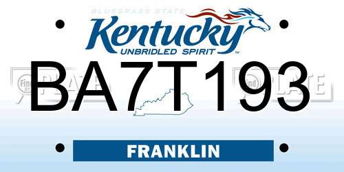 BA7T193 Kentucky License Plate