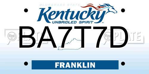 BA7T7D Kentucky License Plate