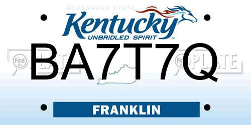 BA7T7Q Kentucky License Plate