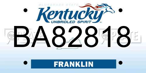 BA82818 Kentucky License Plate